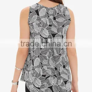 Women's Printed Chiffon Pleated Layered-look Front Tops thumbnail-2