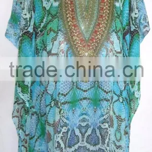 DIGITAL Print Lace up Georgette Crystal Blouse Kaftan CAFTAN Tunic Poncho Top thumbnail-3