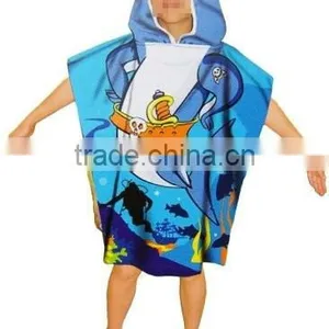 Adults and Childrens Hooded Poncho Beach Robe Towelling Velour Printing thumbnail-1