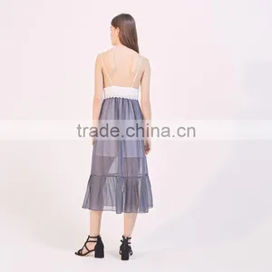 Hot Style Splice Sexy Women Deep V-neck Slip and Ruffled Hem Dress thumbnail-2