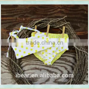 2016 Girls Wholesale Boutique Swimsuit Clothing Yellow Polka Dot Swimwear Two Piece Baby Girl Clothes With Sun Flower Bikini Set thumbnail-1