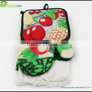 3pcs T/C Towel Set Fancy Potholder Glove Cheap Towels Printed Towel Set thumbnail-1