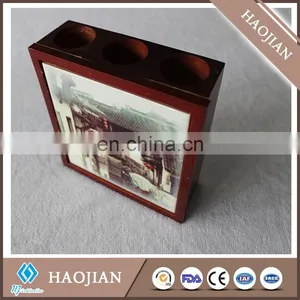 3 Round Holes Wooden Pen Holder Fancy Pen Holder Desktop Pen Holder With Ceramic Tile thumbnail-1