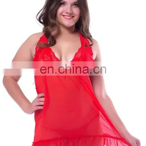 Red Plus Size See Through Girls Sexy Sleeping Dress thumbnail-1