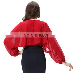 Wholesale Long Sleeve Fake Two Piece Lady Chiffon Top And Blouse thumbnail-6