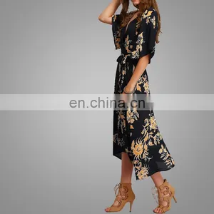 High Quality Chiffon Printing Dress Half Sleeves Ladies Dress thumbnail-3