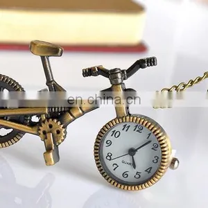 New Retro Mini Bronze Bike Bicycle Design Keychain Quartz Pocketed Fob Watch Pendant Necklace Fashion Sweater Key Chain Gifts thumbnail-5