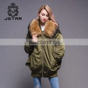 Best Warm Bomber Down Jacket With Raccoon Fur Collar thumbnail-1
