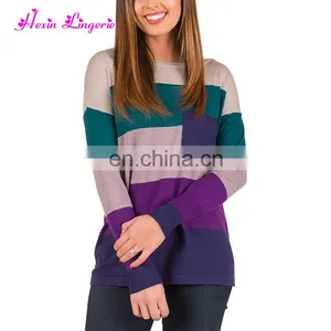 Freeshipping Purple Block Color O Neck Loose Latest Design Girls Winter Sweater thumbnail-1
