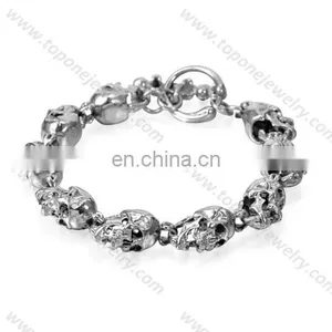 2017 Fashion Jewelry Skull Bracelet for Man Black Leather Stainless Steel thumbnail-5