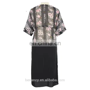 2017 New Design Black Floral Embroidered Short Sleeve V Neck Chiffon Woman Dress thumbnail-2