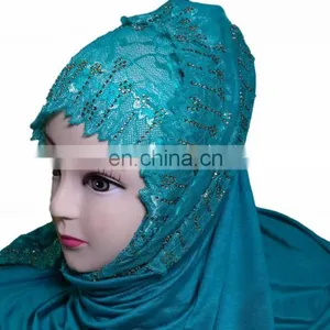 2-Way Style Cyan Color Scarf Hijab Design 2017 / Latest Outwear Embroidery Stoles 2017 / Women Headscarf (scarves Scarf Stoles) thumbnail-6