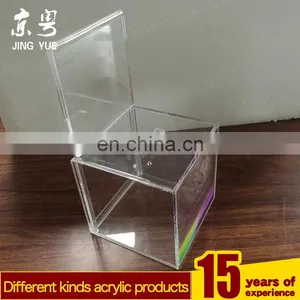 Clear Cube Pmma Plexiglass Money Cion Case Box Acrylic Money Coin Box With Advertising Board thumbnail-1