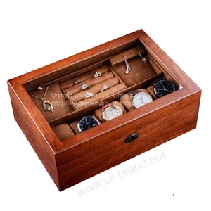 Custom Logo Luxury Retro Design Wooden Pocket Watch Storage Box Lock Wood Glass Watch Boxes Display Cases For Men thumbnail-1