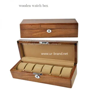 6 Slot Wooden Watch Box PU Leather Display Case Organizer Glass Jewelry Storage Box thumbnail-4
