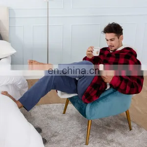 Luxury Super Plush Soft Long Sleeves Double Sided Durable Wearable Sherpa Blanket Hoodie thumbnail-5