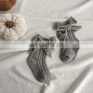 2020ins Children Spain Autumn and Winter New Big Bow Woolen Baby Socks Solid Color Tube Socks thumbnail-4
