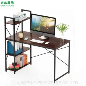Wooden Metal Frame Computer Desk With Bookcase Furniture for Office and Home thumbnail-1