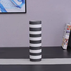 Black And White Stripe Cylinder Brush Pot Nordic Style Ceramic Vase Storage Canister Decoration thumbnail-4