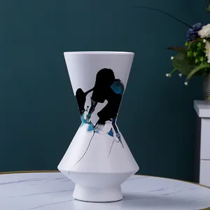 White Large Modern Abstract Traditional Chinese Painting Ceramic Plant Vase For Wedding thumbnail-4