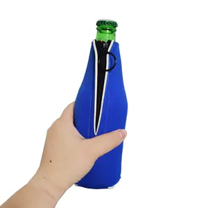 Custom Beer Wine Bottle Sleeve Cooler Zipper Neoprene Beer Bottle Holder With Opener thumbnail-3
