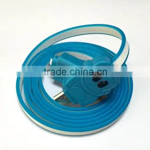 Blue Of Color Flat USB Charger for Mirco Pin Charger Cable With Led Light thumbnail-1