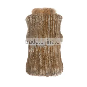 QD30434 Cheap China Bulk Wholesale Clothing Knitted Rabbit Fur Vest With Raccoon Fur Collar Clothes Women thumbnail-5