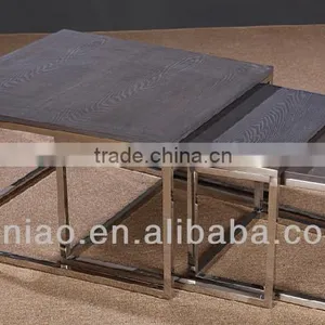 SK1301S -ABC Metal Base Rustic Wood Nesting Table thumbnail-1