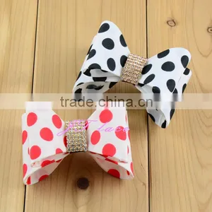 7cm White Red Dot and White Black Dot Rhinestone Hair Bow With Rhinestone Centre thumbnail-1