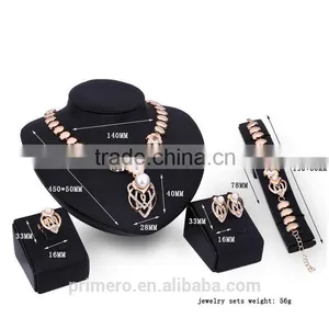Fashion Natural Pearl Rhinestone Necklace Earrings Bracelet Ring Wedding Party Jewelry Sets thumbnail-3