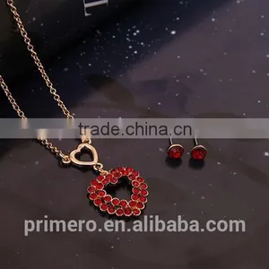 New Arrival High Quality Red Crystal Stone Love Heart Ladies Stud Earrings / Necklaces Jewelry Sets thumbnail-4