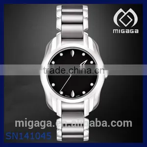 Fashion Black Dial Quartz Movt Synthetic Diamond Index Stainless Steel Watches thumbnail-1