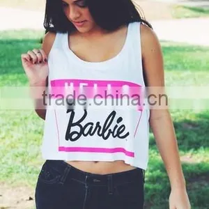 Stringer Tank Top Wholesale Summer Short Sleeve Logo Print Custom Ladies Crop Top thumbnail-4