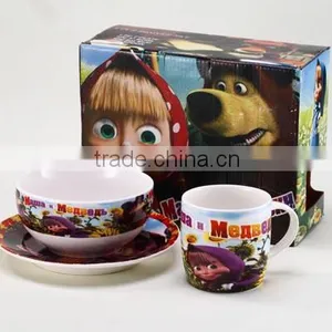 4 Pcs Ceramic Dinner Sets With Masha Printings thumbnail-1