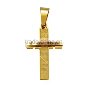 Hot Sale Gold Plated Jewelry Stainless Steel Scriptures Cross Necklace Pendant thumbnail-4