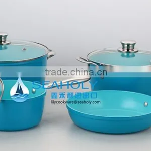 Hot Sale 7pcs Aluminum Blue Forged Cookware Set With Trade Assurance thumbnail-1