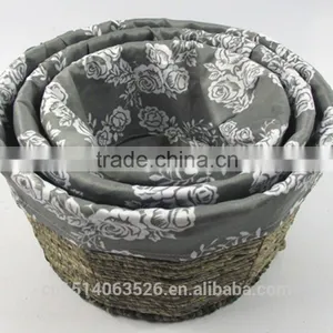 Set of 3 Round Maize Weaved Storage Baskets With Lining-cheap Wicker Baskets thumbnail-3