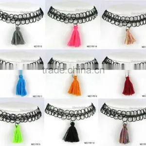 DIY Black Sexy Hippy Tribal Gypsy Boho Stretch Tattoo Henna Tassel Choker Necklace thumbnail-1