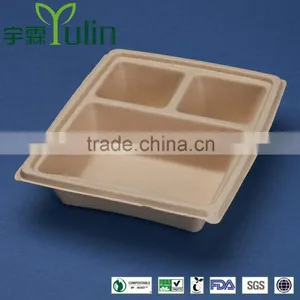 BX-97-3-UB Three Parts Unbleached Disposable Fast Food Bagasse Box thumbnail-1