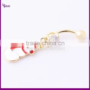 316L Stainless Steel Cz Paved Snowman Charm Navel Piercing Gold thumbnail-4