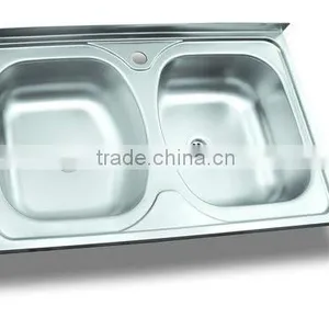50x80 Lay-on Double Bowl Stainless Steel Kitchen Sink (DE313) thumbnail-1