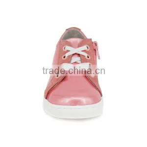 High Quality Custom Logo Fashion Lace-up Pink Leather Girls Sneakers thumbnail-3