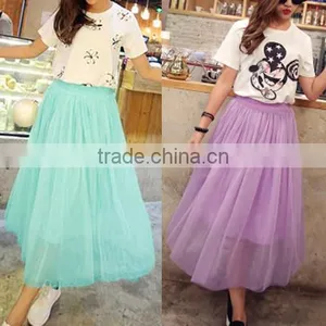 Summer Women's Net Yarn Casual Long Skirt Candy Color Solid Maxi Skirt thumbnail-1