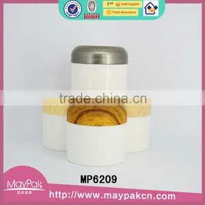 White Color PP Jar Cream Jar With Bamboo Cap 50g 100g Cosmetic Jar With Wood Cap thumbnail-1