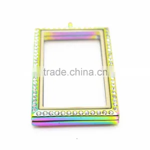 Rectangle Crystal Lockets Stainless Steel thumbnail-3