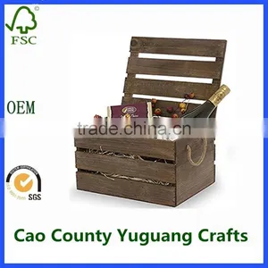 Antique Distressed Wood Crate Brown Storage Crates With Swing Lids thumbnail-1