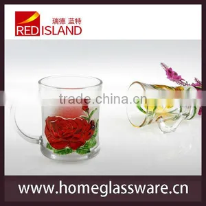 Hand Print Red Rose Pattern Glass Coffee Tea Mug thumbnail-1