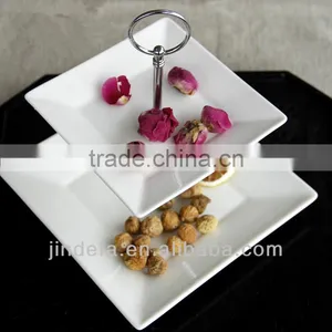 White Square Porcelain/ceramic Three-layer Plate thumbnail-1
