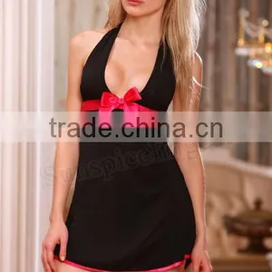 Sexy Babydoll Manufacturer Chiffon Halter Dress Ribbon Trimed thumbnail-1