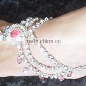 Silver Tone Pink Crystal Pearl Anklets Toe Ring Barefoot Sandal PAYAL thumbnail-2